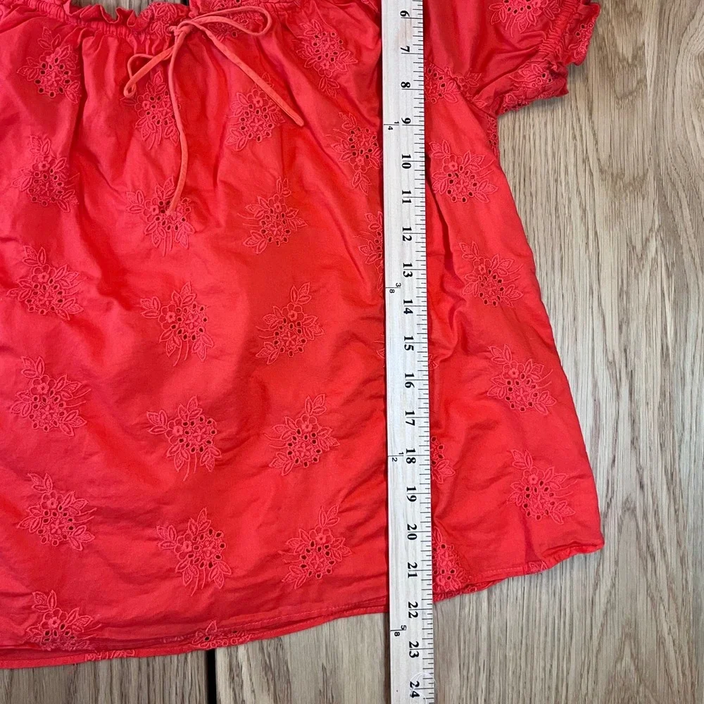 J.Crew Eyelet Puff Sleeve Blouse Womens Small Red Prairie Cottagecore Top